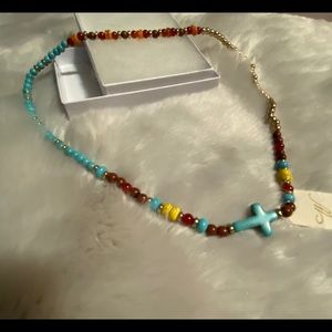 Stone & Beads Cross Necklace-NWT